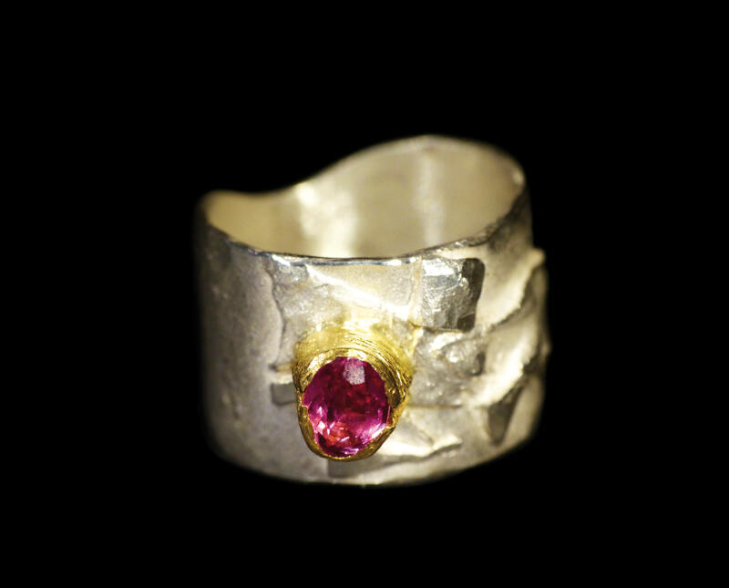 Bague argent-or 900millièmes-almandine