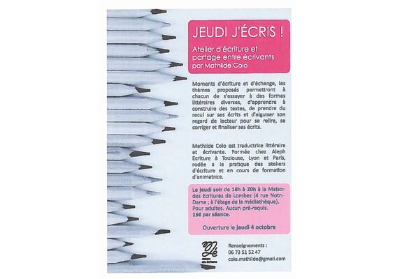 Atelier jeudi j'écris