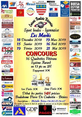 2018-12-18 au 21 mai 2019 concours sport boule quadrettes vétérans