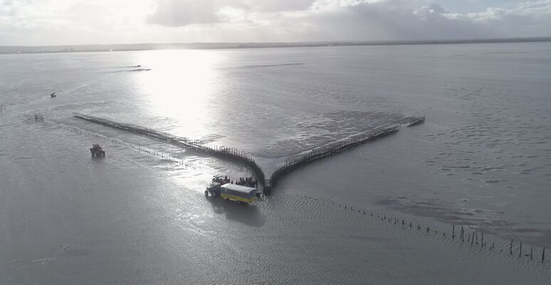 « Pêcherie traditionnelle vue du ciel » Cherrueix, Baie du Mont Saint Michel