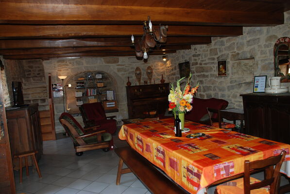 Salle à manger + salon avec bibliothèque