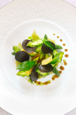 Farçous à la façon d'Armandine, pointe d'asperges vertes et truffe noire du Périgord - restaurant Le Gindreau_01 © D. Nakache
