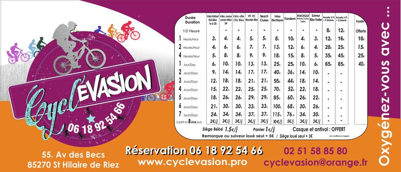 Cyclevasion tarifs 2018