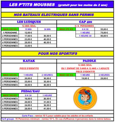 TARIFS 2019 LES PTITS MOUSSES