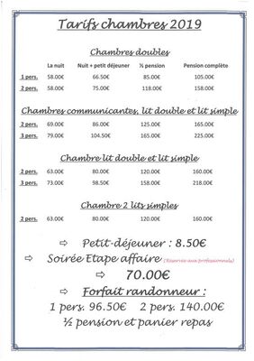 Tarifs 2019