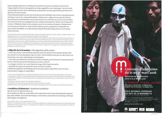 Concours d'admission à l'Ecole Nationale Supérieure des Arts de la Marionnette