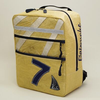 Cartable, sac à dos en voile de bateau recyclée.