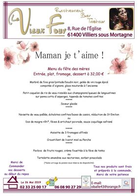 Menu Fête des Mères