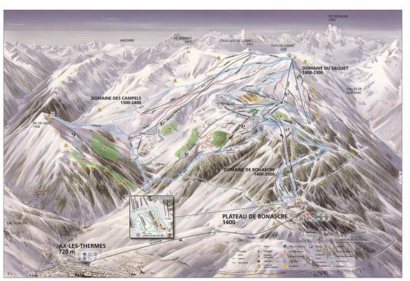 plan des pistes de la station Ax 3 domaines