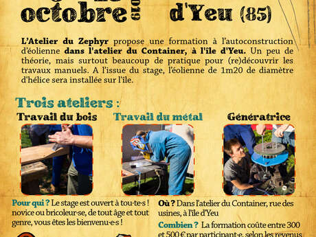 Stage atelier : Apprendre à fabriquer une éolienne domestique Stage atelier : Apprendre à fabriquer une éolienne domestique